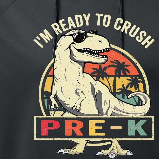 Ready To Crush PreK T Rex Dinosaur Back to School Gift Performance Fleece Hoodie