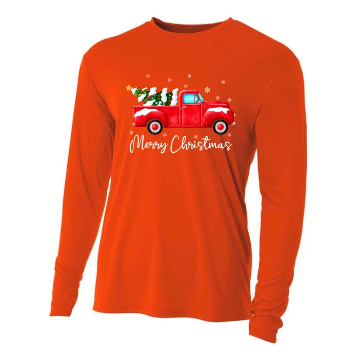 Red Truck Christmas Gift Lights Santa Vintage Xmas Gift Cooling Performance Long Sleeve Crew