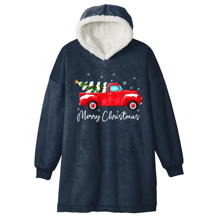 Red Truck Christmas Gift Lights Santa Vintage Xmas Gift Hooded Wearable Blanket