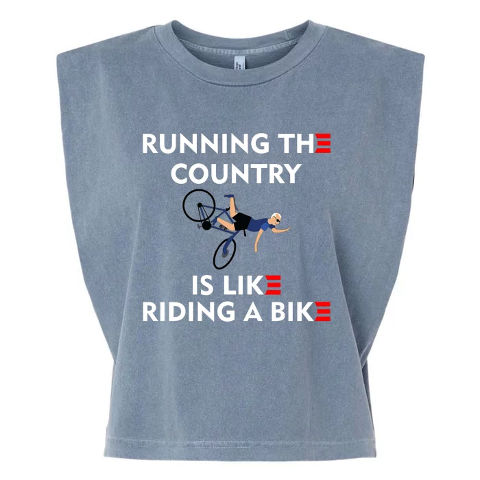 Running The Country Is Like Riding A Bike Biden Falling Meme Garment-Dyed Women's Muscle Tee