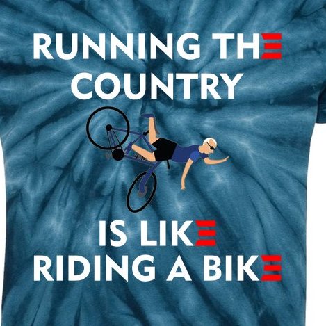 Running The Country Is Like Riding A Bike Biden Falling Meme Kids Tie-Dye T-Shirt