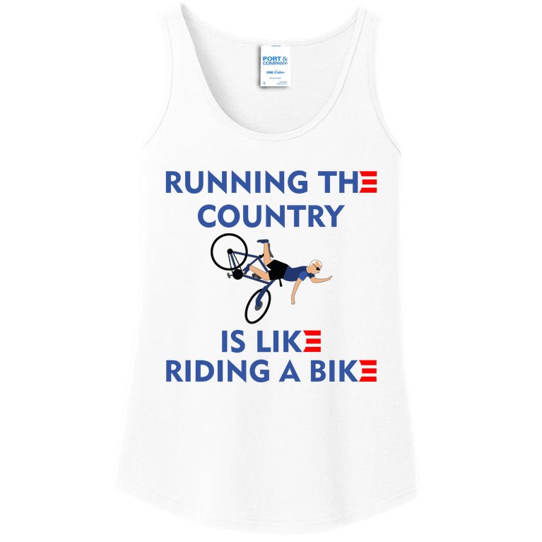 Running The Country Is Like Riding A Bike Biden Falling Meme Ladies Essential Tank