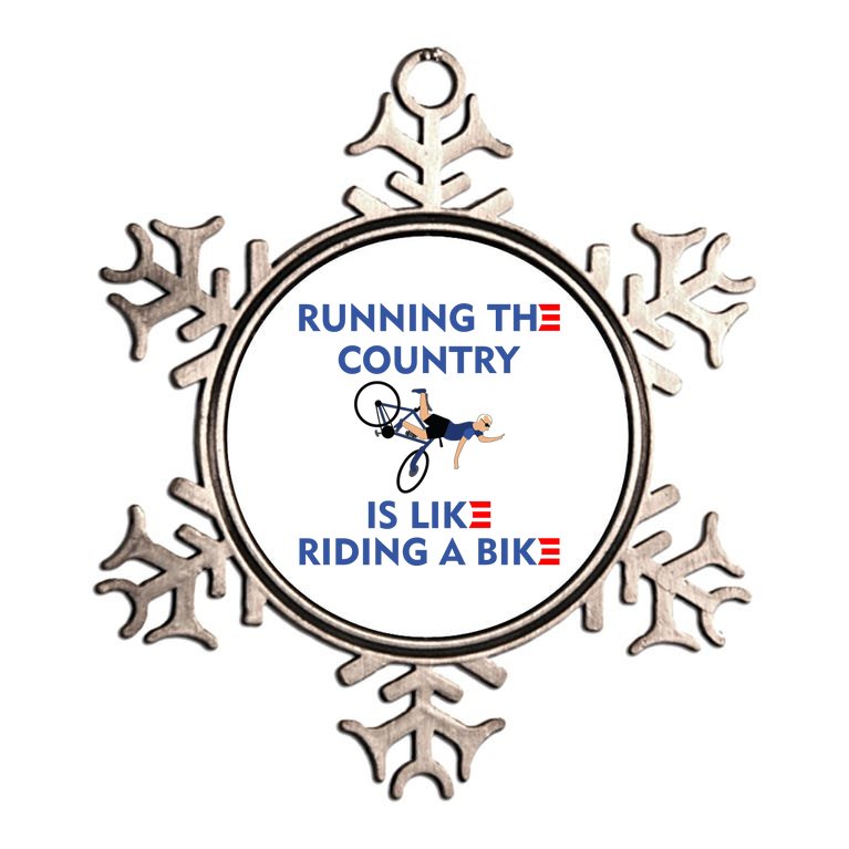 Running The Country Is Like Riding A Bike Biden Falling Meme Metallic Star Ornament
