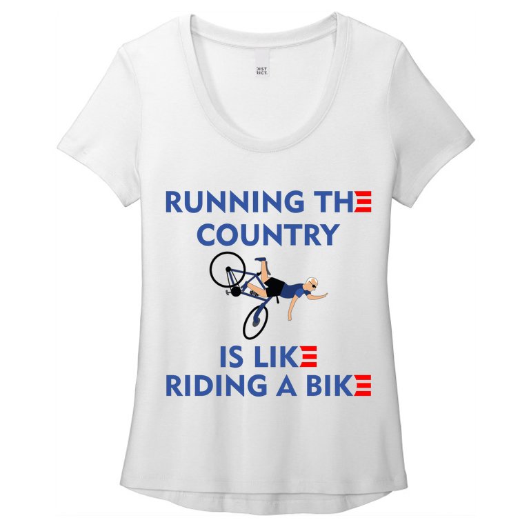 Running The Country Is Like Riding A Bike Biden Falling Meme Women’s Scoop Neck T-Shirt