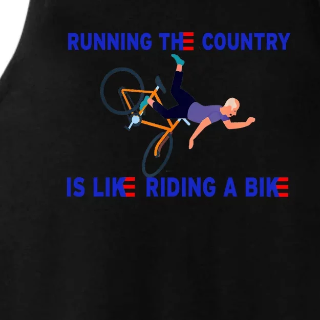 Running The Country Is Like Riding A Bike Funny Joe Biden Meme Ladies Tri-Blend Wicking Tank