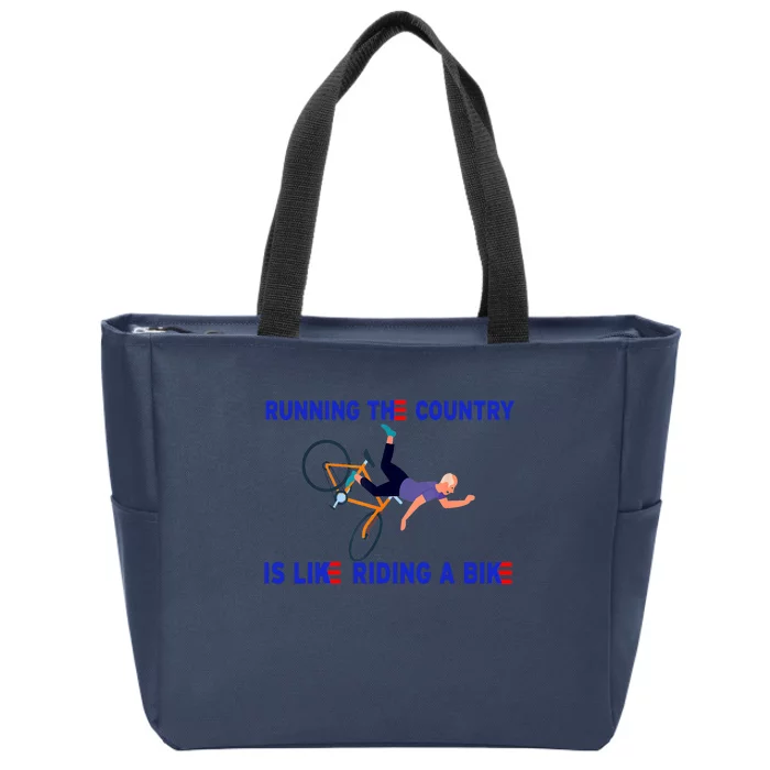 Running The Country Is Like Riding A Bike Funny Joe Biden Meme Zip Tote Bag