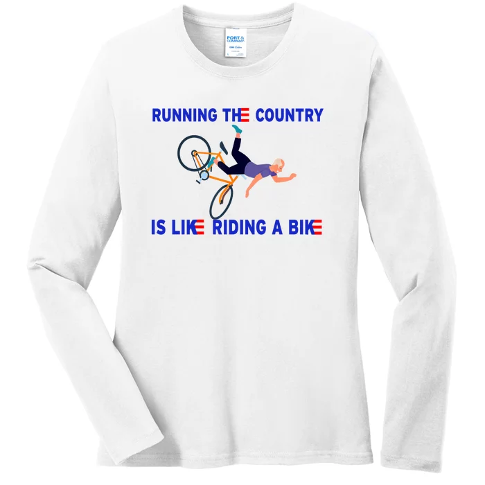 Running The Country Is Like Riding A Bike Funny Joe Biden Meme Ladies Long Sleeve Shirt