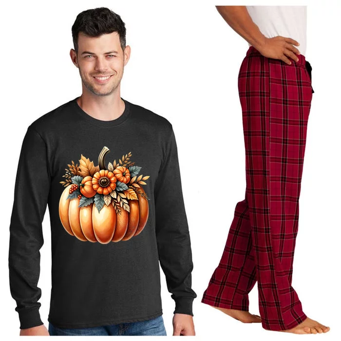 Retro Thanksgiving Cute Pumpkin Halloween Autumn Retro Fall Funny Gift Long Sleeve Pajama Set