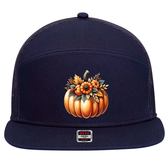 Retro Thanksgiving Cute Pumpkin Halloween Autumn Retro Fall Funny Gift 7 Panel Mesh Trucker Snapback Hat