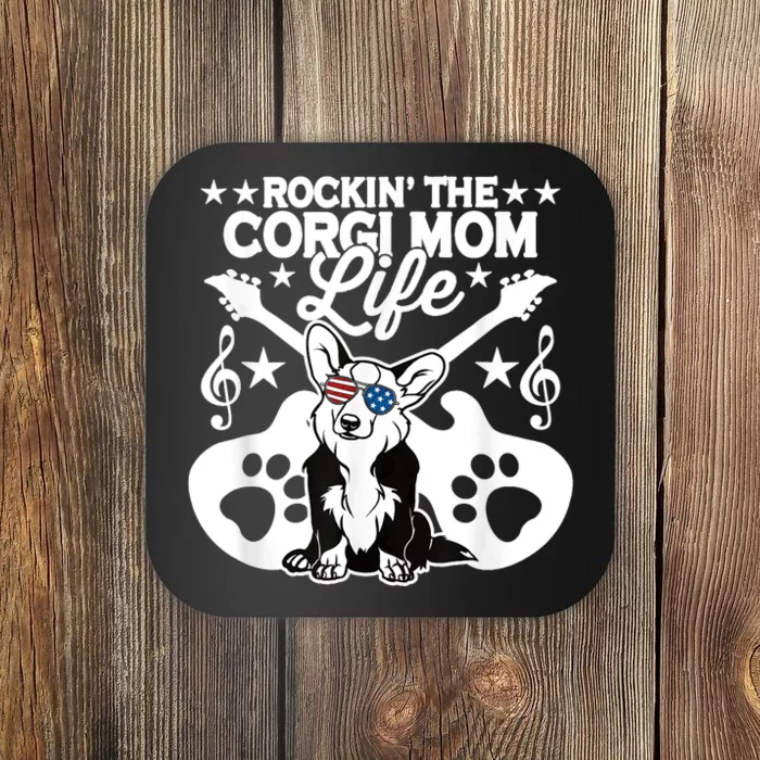 Rockin The Corgi Dad Life Dog Lover Guitar Musician Copy Coaster