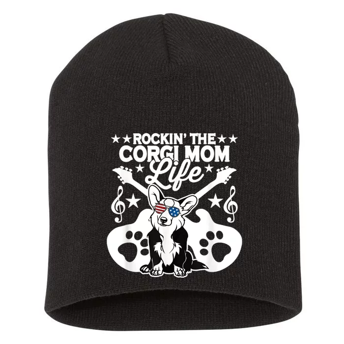 Rockin The Corgi Dad Life Dog Lover Guitar Musician Copy Short Acrylic Beanie