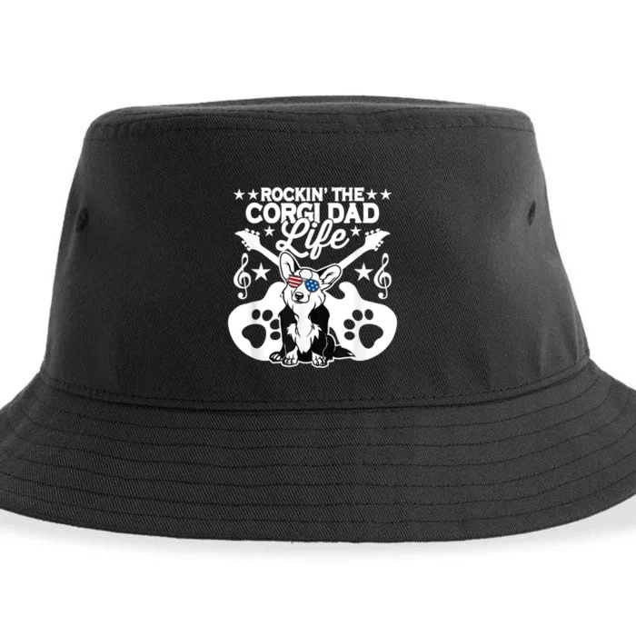 Rockin The Corgi Dad Life Dog Lover Guitar Musician Sustainable Bucket Hat