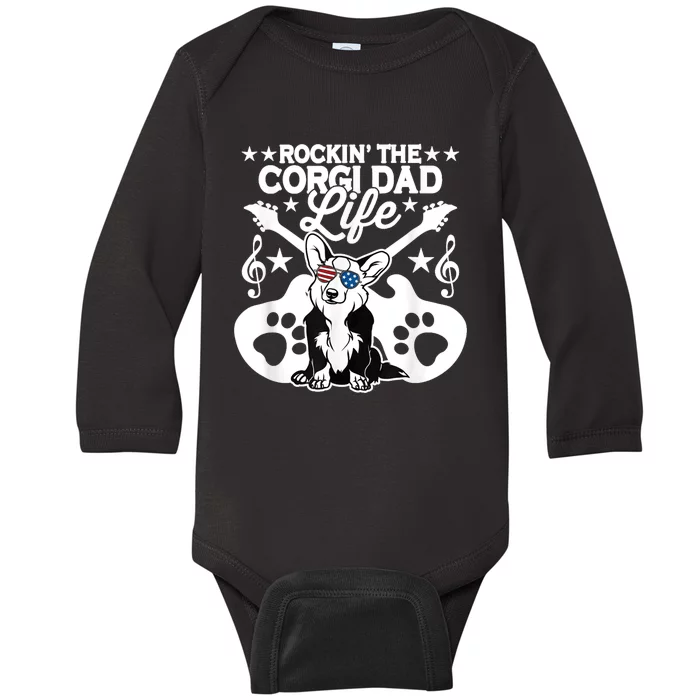 Rockin The Corgi Dad Life Dog Lover Guitar Musician Baby Long Sleeve Bodysuit