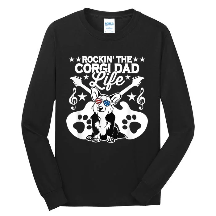 Rockin The Corgi Dad Life Dog Lover Guitar Musician Tall Long Sleeve T-Shirt