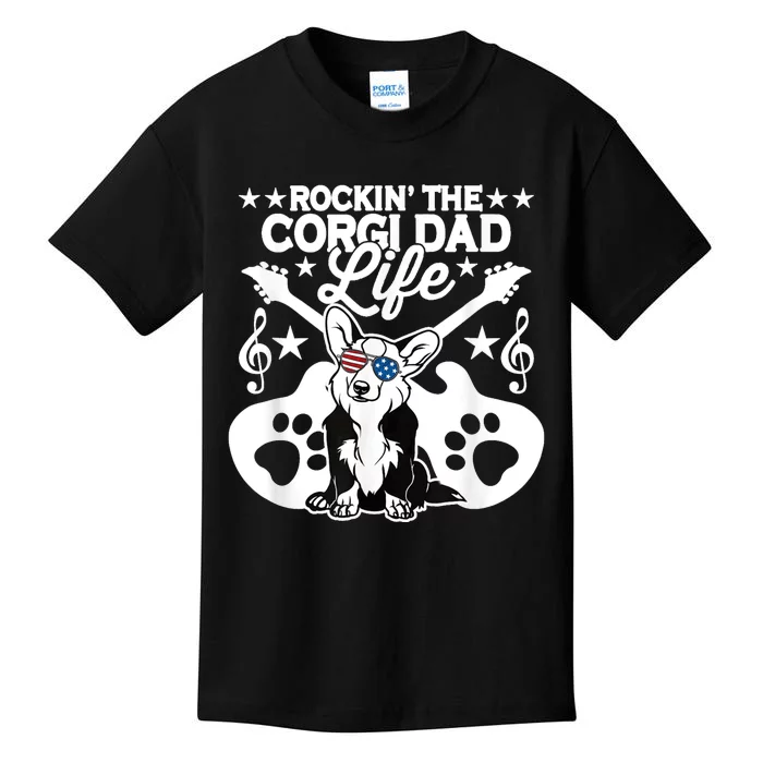 Rockin The Corgi Dad Life Dog Lover Guitar Musician Kids T-Shirt