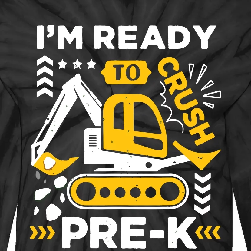 Ready To Crush Preschool Prek Construction Truck Boy Tie-Dye Long Sleeve Shirt