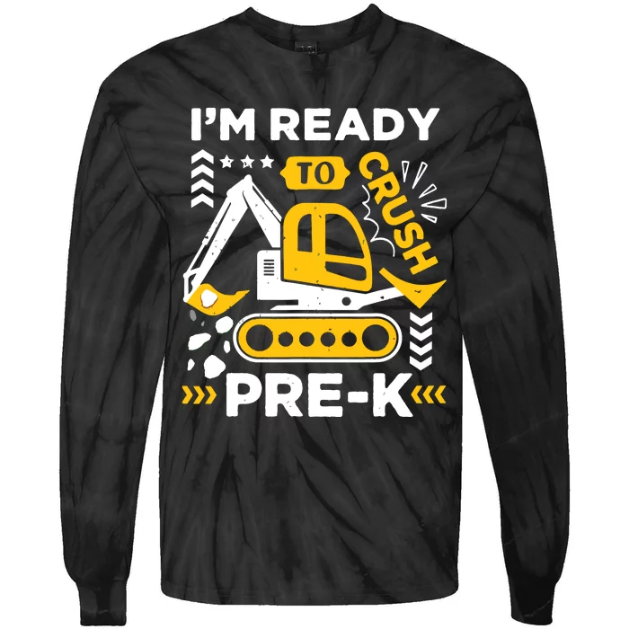 Ready To Crush Preschool Prek Construction Truck Boy Tie-Dye Long Sleeve Shirt