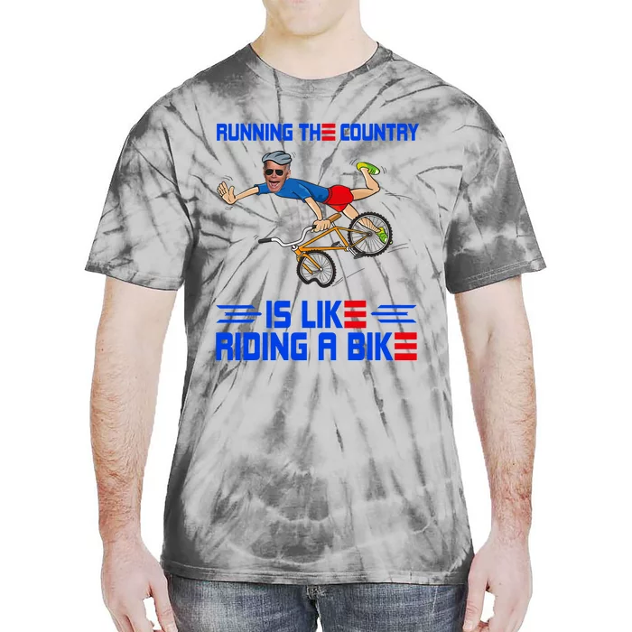 Running The Country Is Like Riding A Bike Us Flag Vintage Tie-Dye T-Shirt