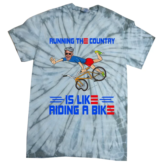 Running The Country Is Like Riding A Bike Us Flag Vintage Tie-Dye T-Shirt