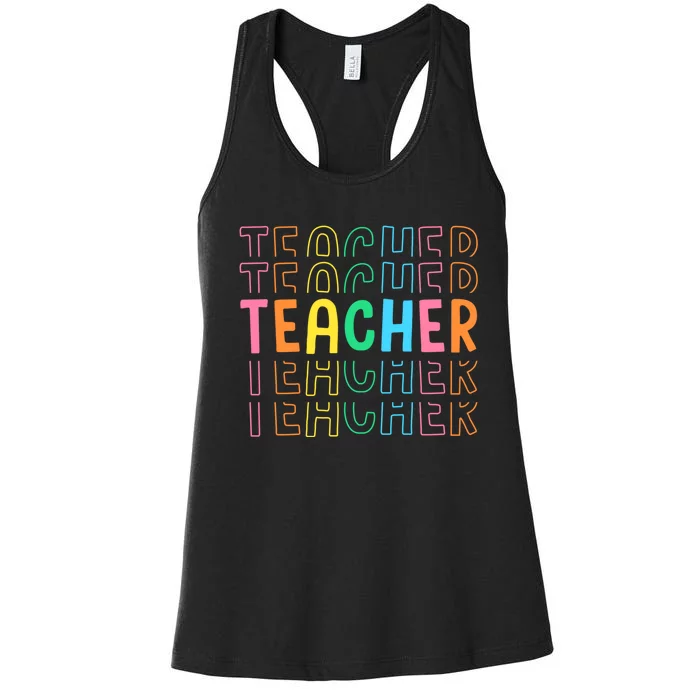 Retro Teacher Colorful Elementary School Teachers Women's Racerback Tank