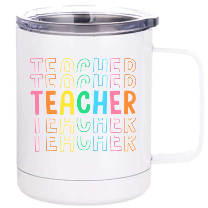 Retro Teacher Colorful Elementary School Teachers Front & Back 12oz Stainless Steel Tumbler Cup