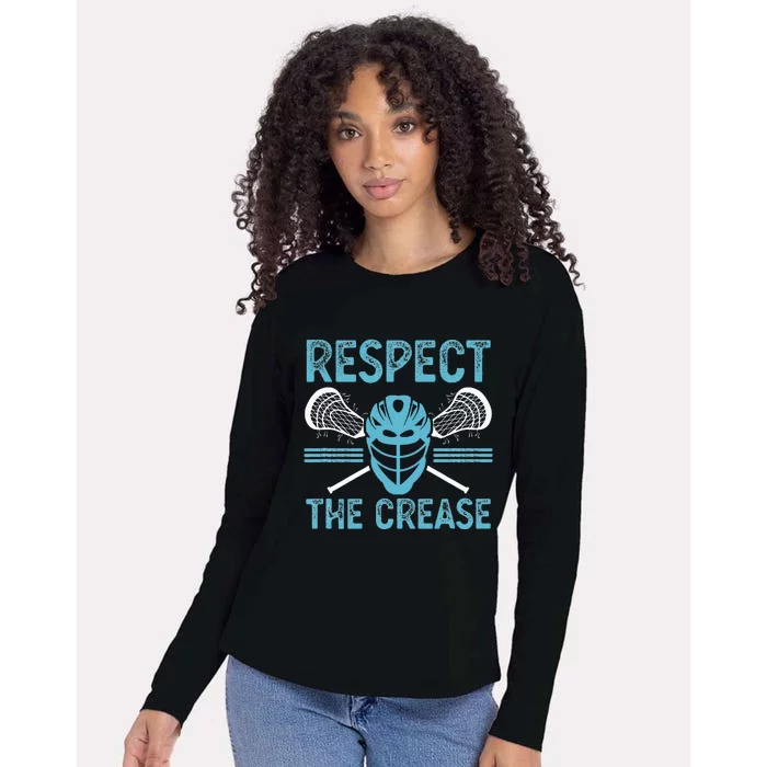 Respect The Crease Funny Lacrosse Player Lax Goalie Womens Cotton Relaxed Long Sleeve T-Shirt