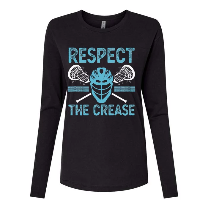 Respect The Crease Funny Lacrosse Player Lax Goalie Womens Cotton Relaxed Long Sleeve T-Shirt