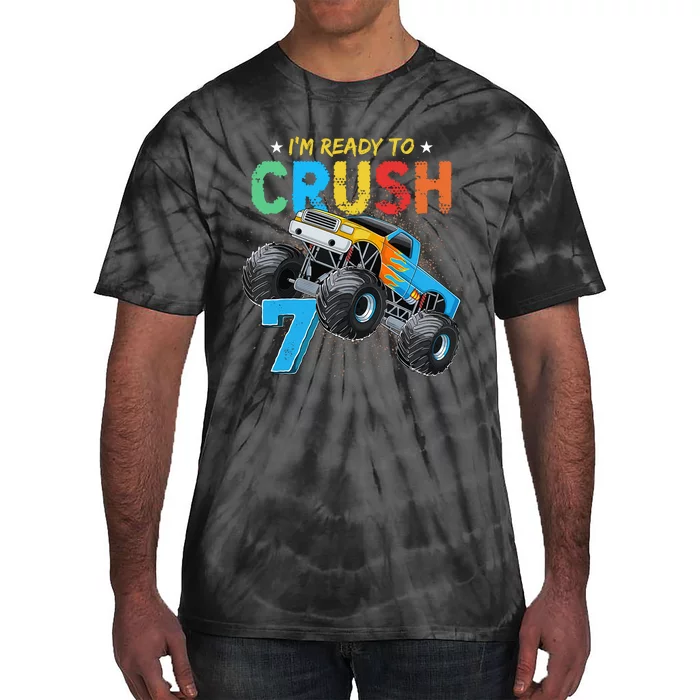 Ready To Crush 7 Monster Truck 7th Birthday Boy Tie-Dye T-Shirt