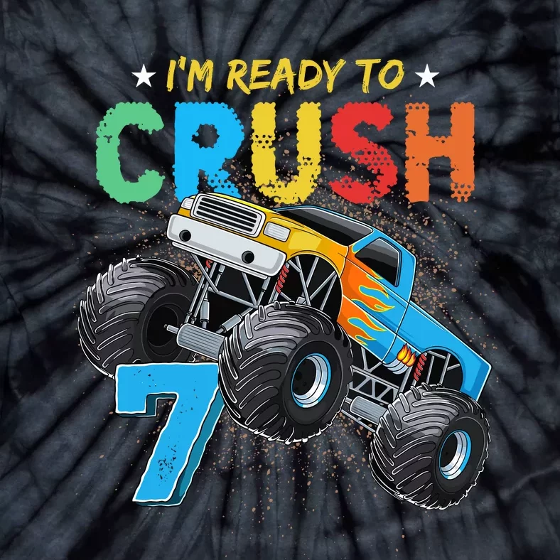 Ready To Crush 7 Monster Truck 7th Birthday Boy Tie-Dye T-Shirt