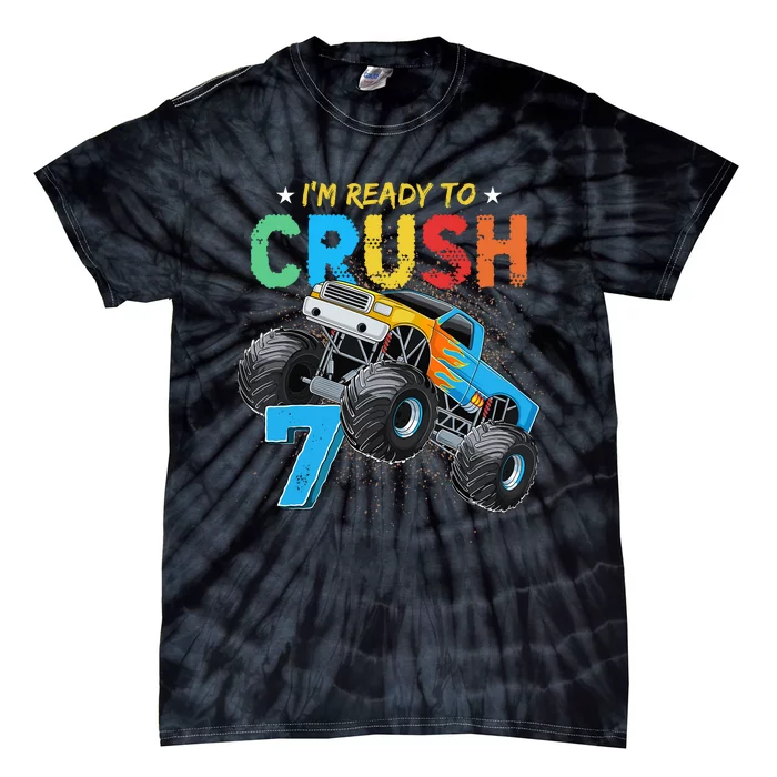 Ready To Crush 7 Monster Truck 7th Birthday Boy Tie-Dye T-Shirt