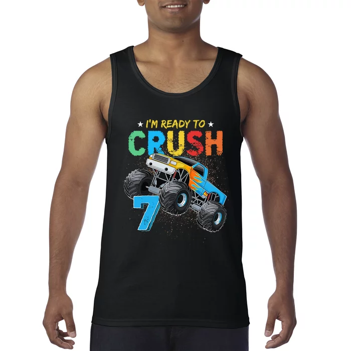 Ready To Crush 7 Monster Truck 7th Birthday Boy Tank Top