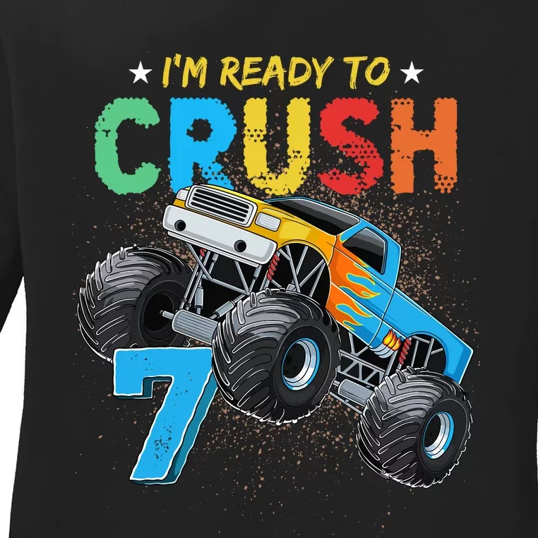 Ready To Crush 7 Monster Truck 7th Birthday Boy Ladies Long Sleeve Shirt