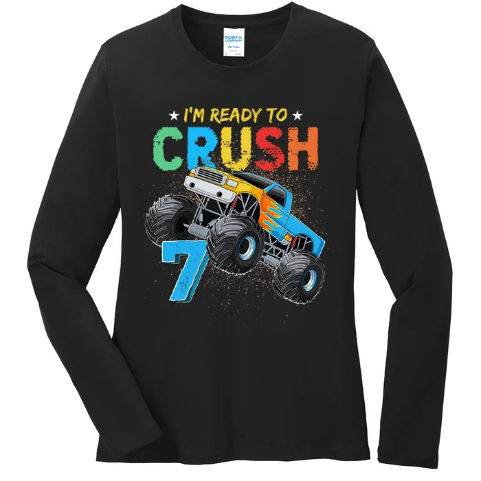 Ready To Crush 7 Monster Truck 7th Birthday Boy Ladies Long Sleeve Shirt