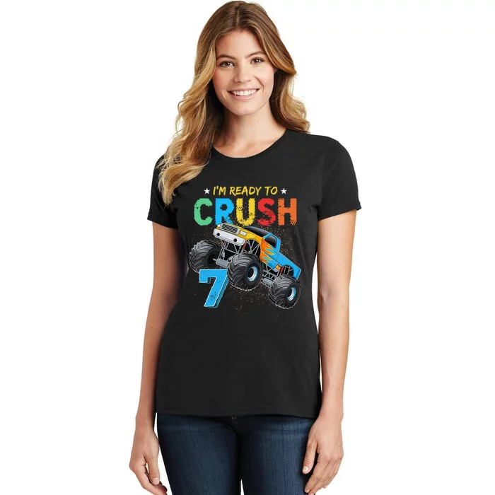 Ready To Crush 7 Monster Truck 7th Birthday Boy Women's T-Shirt