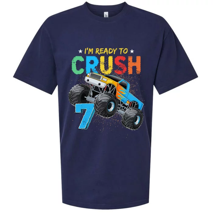 Ready To Crush 7 Monster Truck 7th Birthday Boy Sueded Cloud Jersey T-Shirt