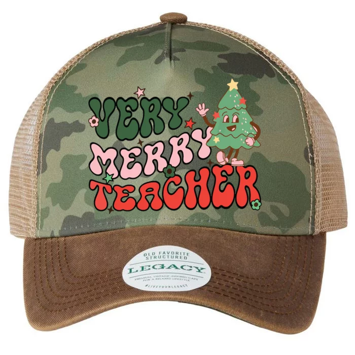 Retro Teacher Christmas Shirts Very Merry Teacher Legacy Tie Dye Trucker Hat