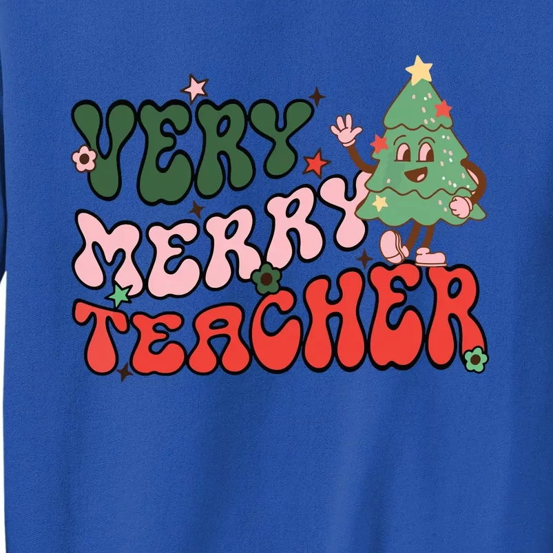 Retro Teacher Christmas Shirts Very Merry Teacher Tall Sweatshirt