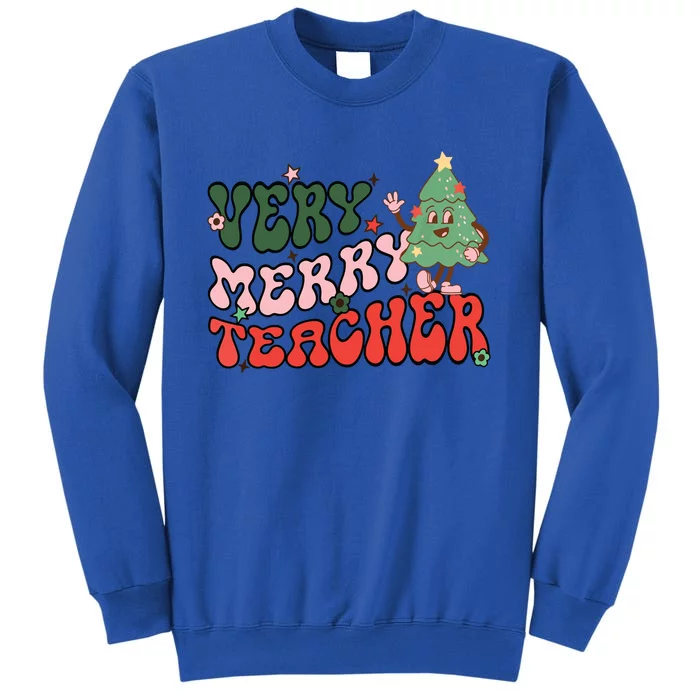 Retro Teacher Christmas Shirts Very Merry Teacher Tall Sweatshirt