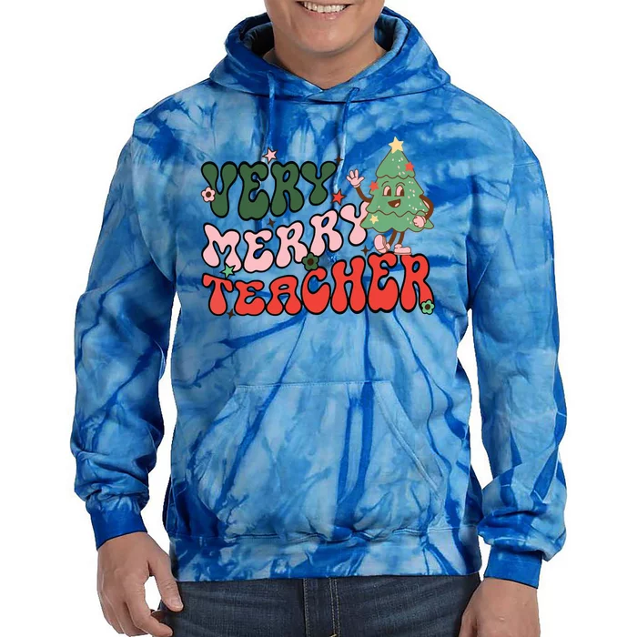 Retro Teacher Christmas Shirts Very Merry Teacher Tie Dye Hoodie