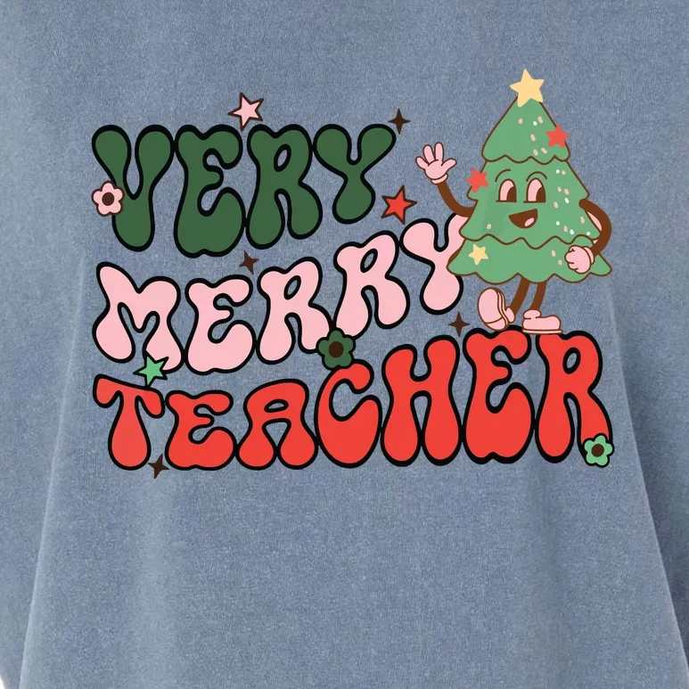 Retro Teacher Christmas Shirts Very Merry Teacher Garment-Dyed Women's Muscle Tee