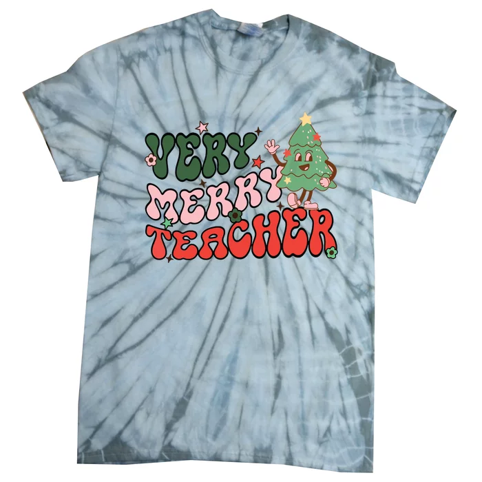 Retro Teacher Christmas Shirts Very Merry Teacher Tie-Dye T-Shirt