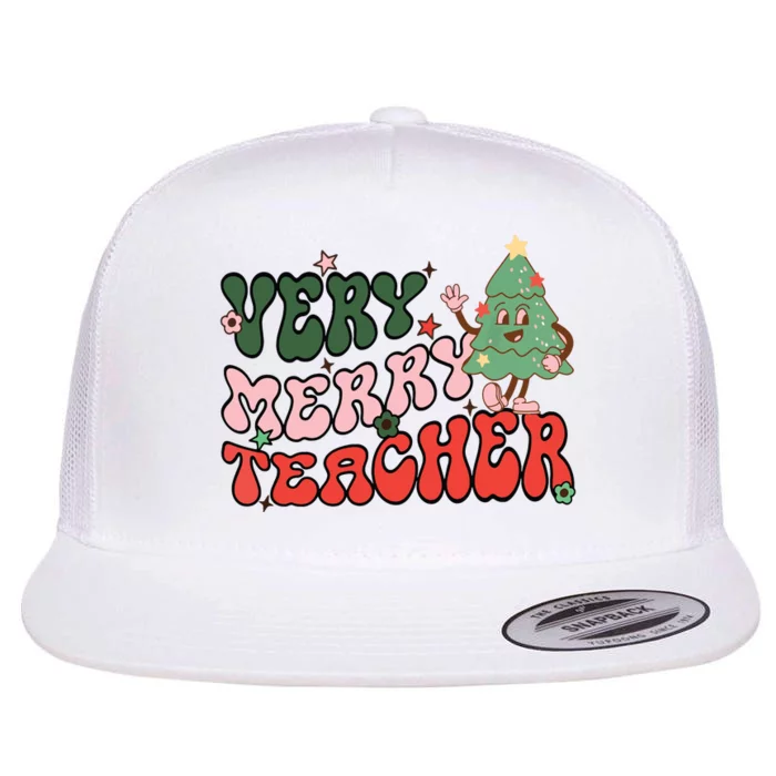 Retro Teacher Christmas Shirts Very Merry Teacher Flat Bill Trucker Hat