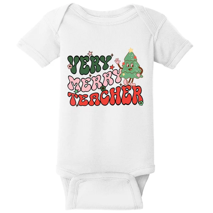 Retro Teacher Christmas Shirts Very Merry Teacher Baby Bodysuit