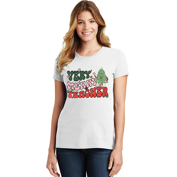 Retro Teacher Christmas Shirts Very Merry Teacher Women's T-Shirt