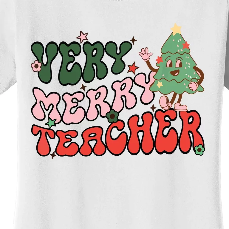 Retro Teacher Christmas Shirts Very Merry Teacher Women's T-Shirt