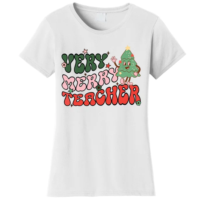 Retro Teacher Christmas Shirts Very Merry Teacher Women's T-Shirt