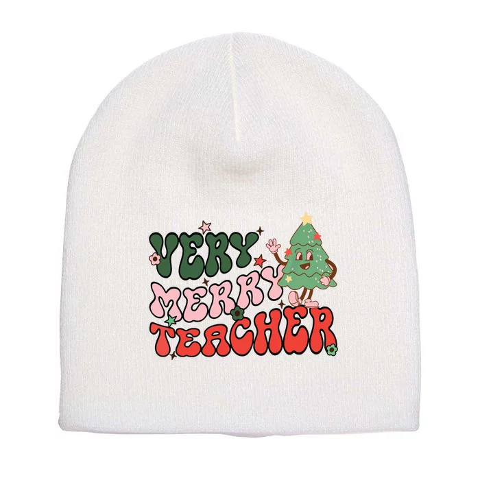 Retro Teacher Christmas Shirts Very Merry Teacher Short Acrylic Beanie