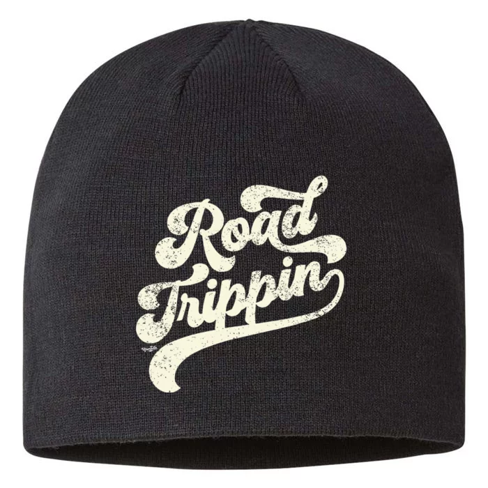 Road Trippin Cool Retro Vintage Road Trip Distressed 8 1/2in Sustainable Knit Beanie