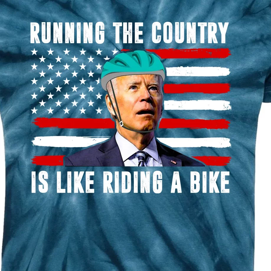 Running The Country Is Like Riding A Bike Funny Biden Kids Tie-Dye T-Shirt