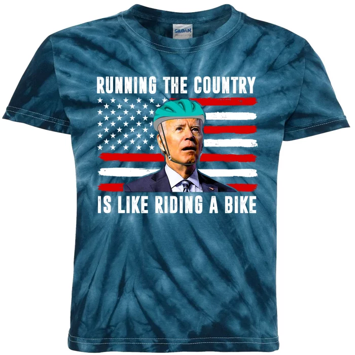 Running The Country Is Like Riding A Bike Funny Biden Kids Tie-Dye T-Shirt